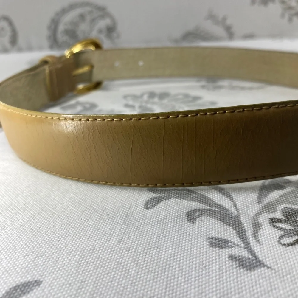 LIZ CLAIBORNE Vintage Leather Belt Taupe Gold Brass Buckle‎  Preppy Prep